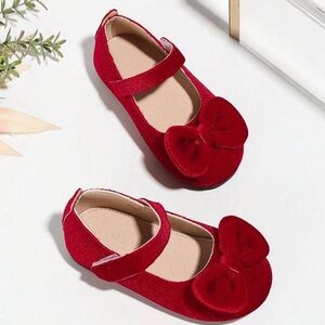 Girls Red Vintage Mary Jane Velvet Flats